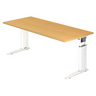 Bureau réglable en hauteur UNDA 19 W en hêtre et blanc avec piètement en T de hjh OFFICE PRO