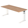 Bureau réglable en hauteur UNDA 19 W avec plateau couleur noyer naturel et structure blanche de hjh OFFICE PRO