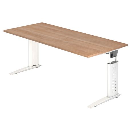 Bureau réglable en hauteur UNDA 19 W avec plateau couleur noyer naturel et structure blanche de hjh OFFICE PRO