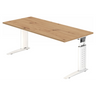 Bureau réglable en hauteur UNDA 19 W avec plateau en chêne rustique et piétement blanc de hjh OFFICE PRO