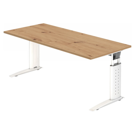 Bureau réglable en hauteur UNDA 19 W avec plateau en chêne rustique et piétement blanc de hjh OFFICE PRO