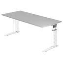 Bureau réglable en hauteur UNDA 19 W avec plateau gris et piètement blanc de hjh OFFICE PRO