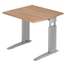 Bureau réglable en hauteur UNDA 8 S avec plateau en noyer et structure argentée de hjh OFFICE PRO