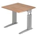 Bureau réglable en hauteur UNDA 8 S avec plateau en noyer et structure argentée de hjh OFFICE PRO