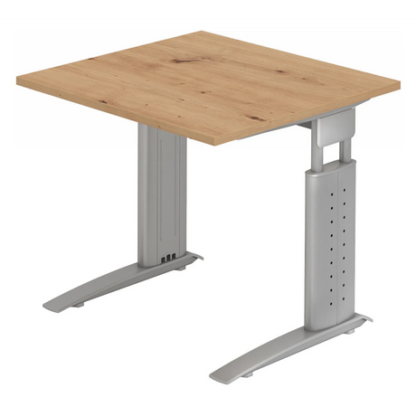 Bureau réglable en hauteur UNDA 8 S avec plateau en chêne rustique et piètement argenté de hjh OFFICE PRO