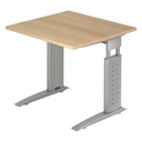 Bureau réglable en hauteur UNDA 8 S avec plateau couleur chêne et structure argentée de hjh OFFICE PRO