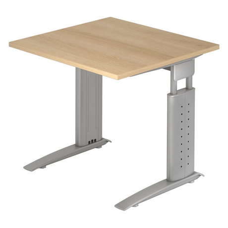 Bureau réglable en hauteur UNDA 8 S avec plateau couleur chêne et structure argentée de hjh OFFICE PRO