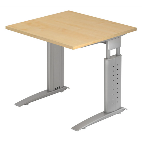 Bureau réglable en hauteur UNDA 8 S en érable et argent avec plateau carré de hjh OFFICE PRO