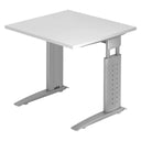 Bureau réglable en hauteur UNDA 8 S avec plateau blanc et structure argentée de hjh OFFICE PRO