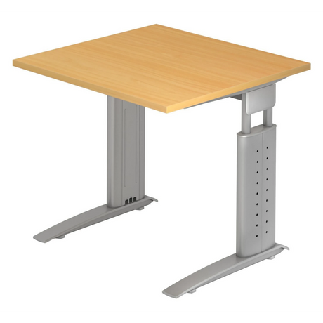Bureau réglable en hauteur UNDA 8 S avec plateau couleur hêtre et structure argentée de hjh OFFICE PRO