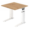 Bureau réglable en hauteur UNDA 8 W avec plateau en chêne rustique et piètement argenté de hjh OFFICE PRO