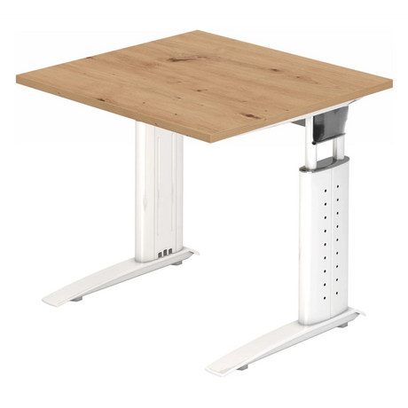 Bureau réglable en hauteur UNDA 8 W avec plateau en chêne rustique et piètement argenté de hjh OFFICE PRO