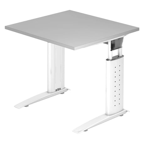 Bureau réglable en hauteur UNDA 8 W avec plateau gris et structure blanche de hjh OFFICE PRO
