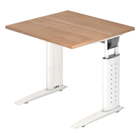 Bureau réglable en hauteur UNDA 8 W avec structure blanche et plateau effet noyer de hjh OFFICE PRO