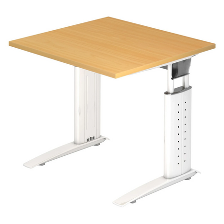 Bureau réglable en hauteur UNDA 8 W en hêtre et blanc avec plateau carré de hjh OFFICE PRO