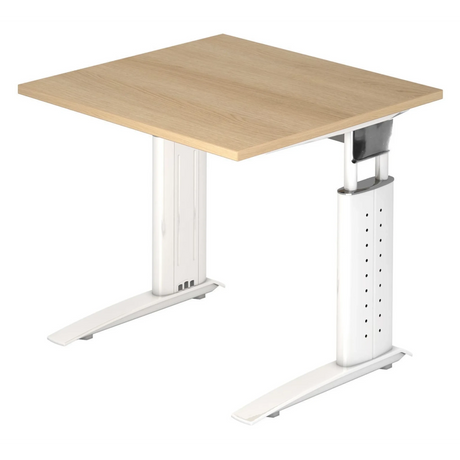 Bureau réglable en hauteur UNDA 8 W en chêne et blanc avec plateau carré de hjh OFFICE PRO