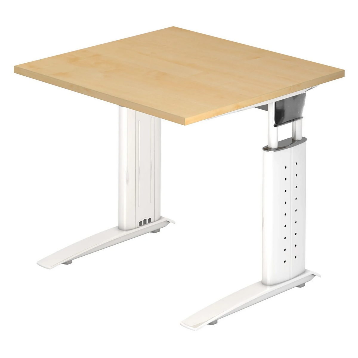 Bureau réglable en hauteur UNDA 8 W avec plateau en bois d'érable et structure blanche de hjh OFFICE PRO