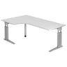 Bureau d'angle réglable en hauteur UNDA 82 S en blanc et argent avec plateau en L de hjh OFFICE PRO