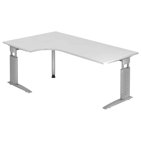 Bureau d'angle réglable en hauteur UNDA 82 S en blanc et argent avec plateau en L de hjh OFFICE PRO