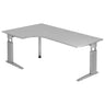 Bureau d'angle réglable en hauteur UNDA 82 S en gris et argent avec plateau en L de hjh OFFICE PRO