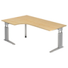 Bureau d'angle réglable en hauteur UNDA 82 S aspect érable avec supports de cadre argentés de hjh OFFICE PRO