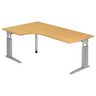 Bureau d'angle réglable en hauteur UNDA 82 S aspect hêtre avec structure argentée de hjh OFFICE PRO
