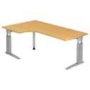 Bureau d'angle réglable en hauteur UNDA 82 S aspect hêtre avec structure argentée de hjh OFFICE PRO