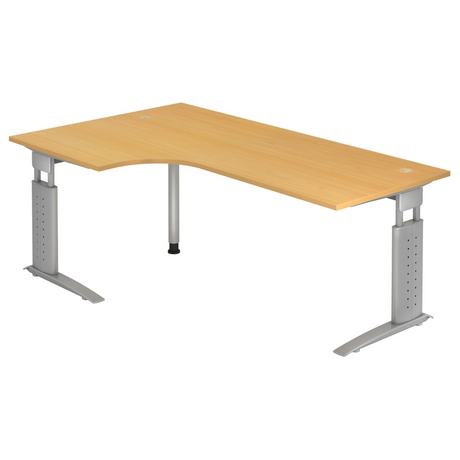 Bureau d'angle réglable en hauteur UNDA 82 S aspect hêtre avec structure argentée de hjh OFFICE PRO