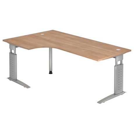 Bureau d'angle réglable en hauteur UNDA 82 S aspect noyer avec structure argentée de hjh OFFICE PRO