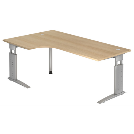Bureau en L réglable en hauteur UNDA 82 S effet chêne avec structure argentée de hjh OFFICE PRO