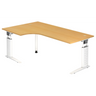 Bureau en L réglable en hauteur UNDA 82 W en hêtre avec structure blanche de hjh OFFICE PRO