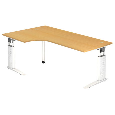 Bureau en L réglable en hauteur UNDA 82 W en hêtre avec structure blanche de hjh OFFICE PRO