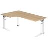 Bureau d'angle réglable en hauteur UNDA 82 W aspect chêne avec structure blanche de hjh OFFICE PRO