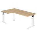 Bureau d'angle réglable en hauteur UNDA 82 W aspect chêne avec structure blanche de hjh OFFICE PRO