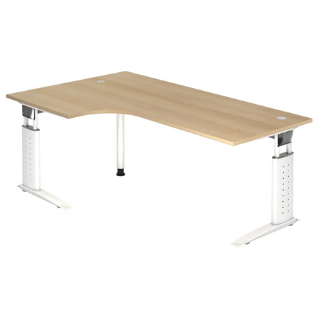 Bureau d'angle réglable en hauteur UNDA 82 W aspect chêne avec structure blanche de hjh OFFICE PRO