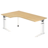 Bureau d'angle réglable en hauteur UNDA 82 W aspect érable avec pieds blancs de hjh OFFICE PRO
