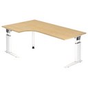 Bureau d'angle réglable en hauteur UNDA 82 W aspect érable avec pieds blancs de hjh OFFICE PRO