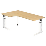Bureau d'angle réglable en hauteur UNDA 82 W aspect érable avec pieds blancs de hjh OFFICE PRO