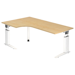 Bureau d'angle réglable en hauteur UNDA 82 W aspect érable avec pieds blancs de hjh OFFICE PRO