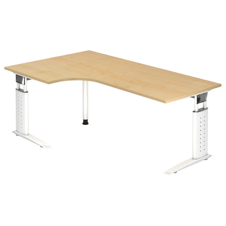 Bureau d'angle réglable en hauteur UNDA 82 W aspect érable avec pieds blancs de hjh OFFICE PRO