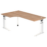 Bureau réglable en hauteur UNDA 82 W aspect noyer avec piètement blanc de hjh OFFICE PRO