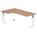 Bureau réglable en hauteur UNDA 82 W aspect noyer avec piètement blanc de hjh OFFICE PRO