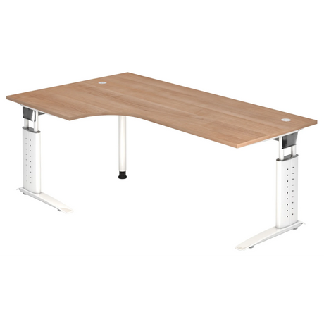 Bureau réglable en hauteur UNDA 82 W aspect noyer avec piètement blanc de hjh OFFICE PRO