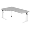Bureau en L UNDA 82 W en gris et blanc, réglable en hauteur avec deux pieds de structure de hjh OFFICE PRO