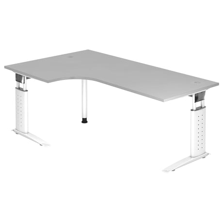 Bureau en L UNDA 82 W en gris et blanc, réglable en hauteur avec deux pieds de structure de hjh OFFICE PRO