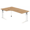 Bureau réglable en hauteur UNDA 82 W en chêne noueux avec structure argentée de hjh OFFICE PRO