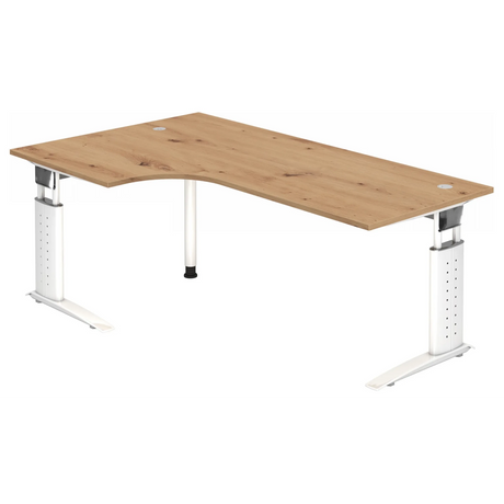 Bureau réglable en hauteur UNDA 82 W en chêne noueux avec structure argentée de hjh OFFICE PRO