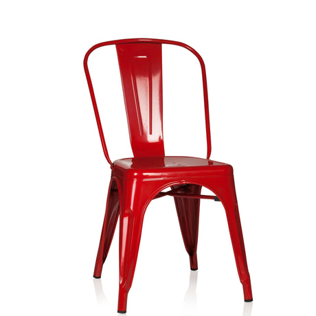 Chaise de bistrot rouge VANTAGGIO COMFORT en métal avec surface brillante et dossier courbé de hjh OFFICE