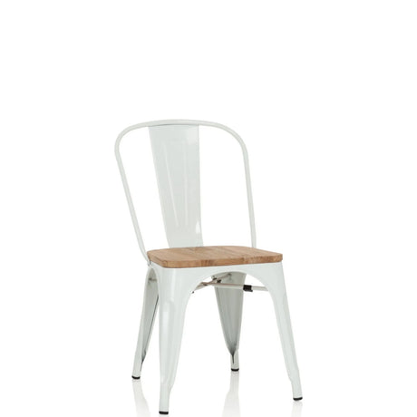 Chaise de bistrot blanche VANTAGGIO COMFORT W avec assise en bois clair et structure en métal de hjh OFFICE