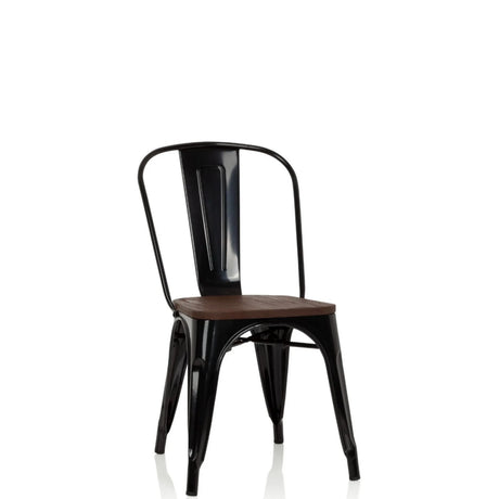 Chaise de bistrot noire VANTAGGIO COMFORT W avec assise en bois foncé et structure métallique de hjh OFFICE